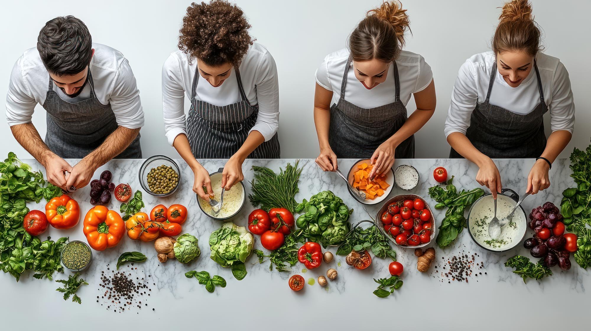 Large class preparing a regional dish